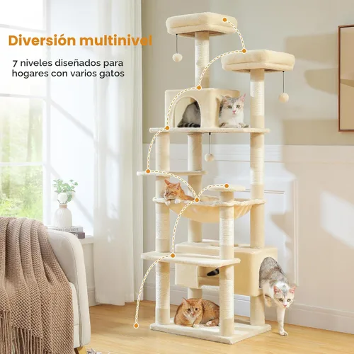 Vista 8 de PAWZ Road Árbol grande para gatos, torre para gatos de 72 pulgadas para gatos grandes, condominio para gatos con postes rascadores y almohadillas