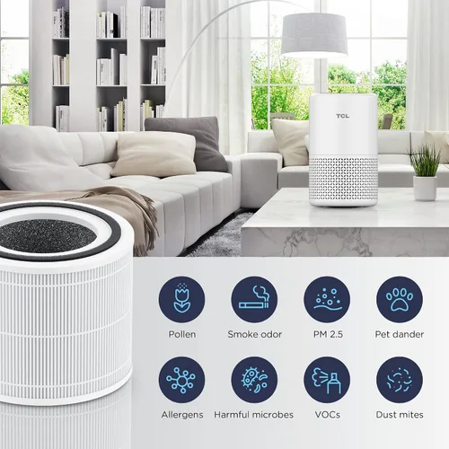 Vista 3 de TCL Filtro de repuesto para purificador de aire para Breeva A1 y A1W, reemplazo certificado, True HEPA (H13) elimina el 99.97% del polvo
