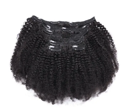 Vista 2 de Ms Fenda Extensiones de cabello rizado afro 4B 4C con clip, cabello virgen brasileño Remy, color natural, 4.23 onzas, 7 unidades por juego