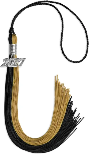 Vista 191 de Endea Graduation Borla de doble color con gota de fecha plateada (negro/oro antiguo, 2025)