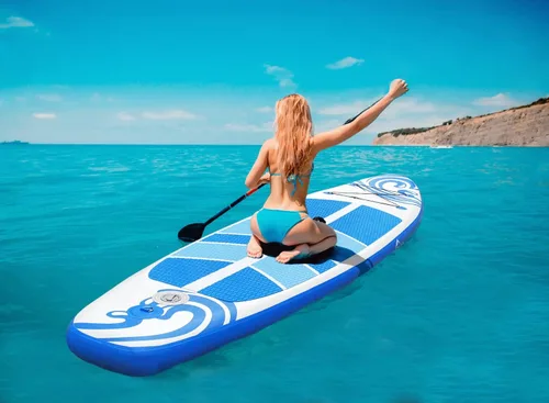 Vista 5 de Tabla de remo inflable (6 pulgadas de grosor) con accesorios y bolsa de SUP de primera calidad, aleta inferior para remo, control de surf, cubierta
