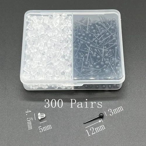 Vista 3 de Aretes de plástico negro para deportes, 300 pares de aretes de plástico y parte trasera de aretes