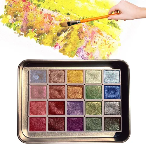 Vista 7 de Juego de pintura de acuarela de 20 colores, mini pintura de acuarela que cambia de color 2026, juego de pinturas de acuarela metálicas, caja