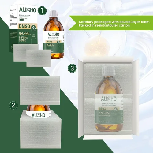 Vista 7 de DMSO 10 oz (pureza 99.995%) grado farmacéutico Sulfóxido de dimetilo, embalaje de botella de vidrio de 10 onzas