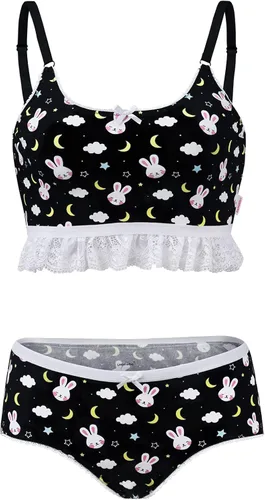 Vista 5 de Littleforbig Lacy Trim Women Nightwear Strap Sleepwear Cami Top Shorts Lingerie Bralette Loungewear Set - Snuggle Bunny