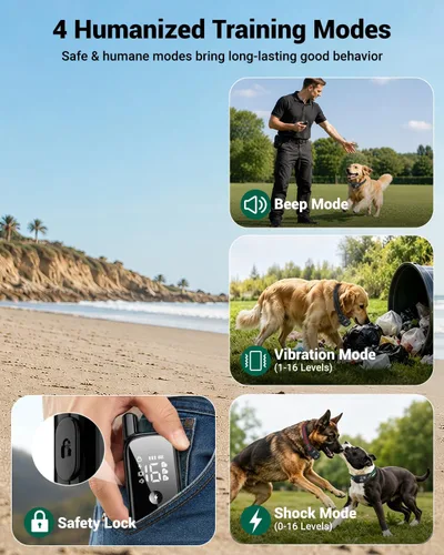 Vista 2 de Collar de choque para perros, collar de entrenamiento impermeable 1 perro (negro)