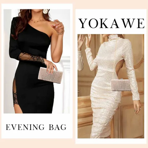 Vista 7 de Yokawe Bolso de noche para mujer, con purpurina dorada, plisado, para novia, boda, fiesta, baile de graduación
