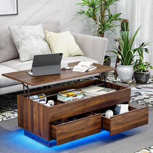 Vista 13 de HOMMPA Morden - Mesa de centro LED de 40 pulgadas con tapa elevable, color negro brillante, con almacenamiento oculto, sala de estar, mesa de té