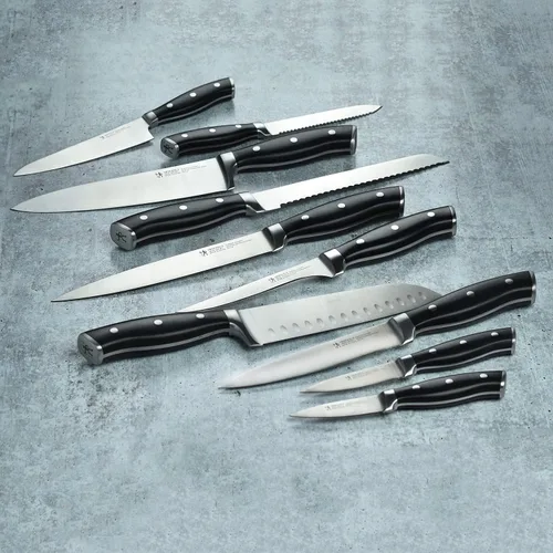 Vista 4 de Henckels Forged Accent - Juego de 20 cuchillos autoafilables, asas negras