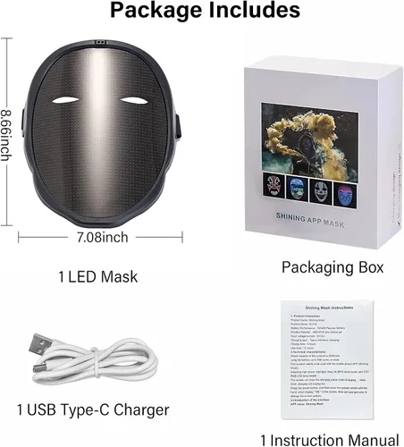 Vista 7 de Máscara de Halloween LED transformadora de cara con Bluetooth programable para disfraces de mascarada cosplay fiesta máscara iluminada