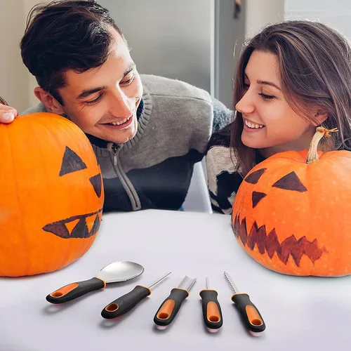 Vista 5 de Yixiang Kit de tallado de calabaza de Halloween, 5 piezas de herramientas profesionales de tallado de acero inoxidable para decoraciones