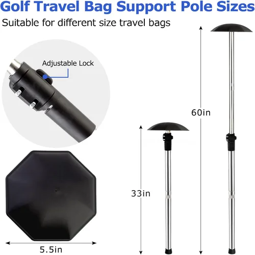 Vista 2 de Soporte para bolsa de viaje de golf, 33 a 60 pulgadas, varilla de soporte telescópica ajustable para aerolíneas rígidas, brazo rígido, protector