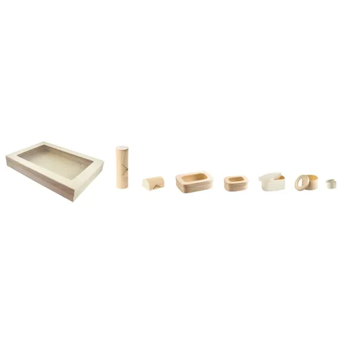 Vista 4 de PacknWood 210MAC7CYB Caja cilíndrica de madera para 7 macarons con pestillo - D: 2.5 pulgadas L: 8.9 pulgadas - 50 piezas