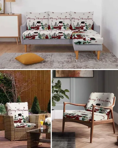 Vista 6 de Fundas de cojín elásticas para sofá de Navidad, diseño de muñeco de nieve, seccional/individual/en forma de L, protector de muebles con parte