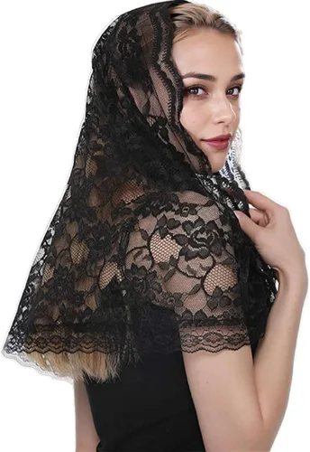 Vista 2 de GAODESI Mass Veil Infinity Chapel Veil Floral Latin Mass Head Cover Lace Scarf V678