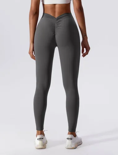 Vista 3 de ABOCIW Leggings con espalda en V para mujer, suaves y fruncidos, levantamiento de glúteos, para gimnasio, entrenamiento, pantalones de yoga