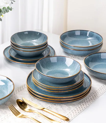 Vista 8 de AmorArc Juego de 4 cuencos grandes de cerámica para pasta de 8.5 pulgadas, cuencos de cerámica de 36 onzas para cocina, cuencos anchos para pasta