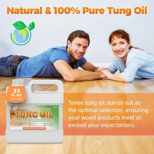 Vista 4 de Aceite Tung puro de 33 onzas líquidas, resistente al agua, fortalece y protege la madera, da a tus proyectos de madera un acabado de aceite Tung