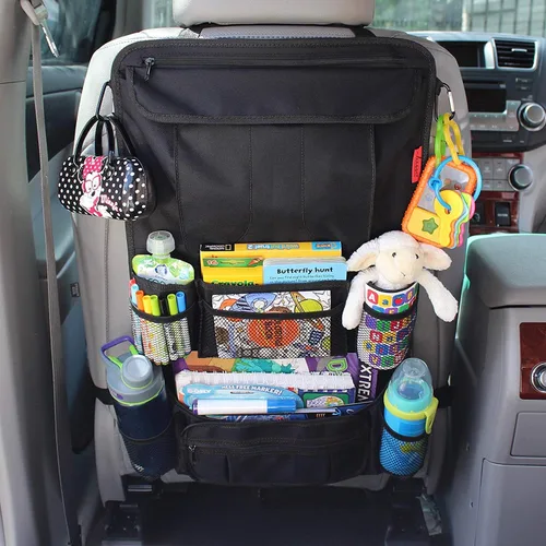 Vista 2 de Organizador para asiento trasero de coche Lusso Gear - Alfombrilla protectora contra los pies de los niños - 12 bolsillos grandes de almacenamiento