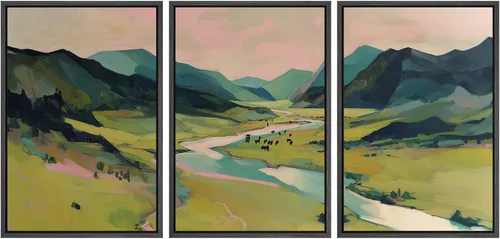 Vista 115 de SIGNWIN Lienzo enmarcado para pared, juego de arte sereno de pantanos con humedales verdes e ilustraciones de agua tranquila, arte moderno