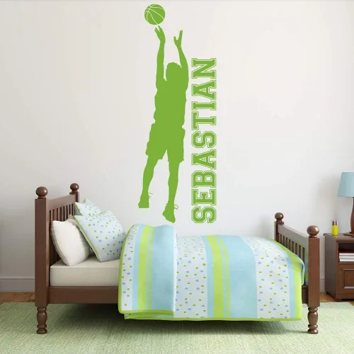 Vista 6 de Calcomanía de vinilo con nombre personalizado de baloncesto para niños