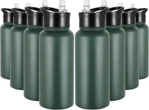 Vista 98 de Botella de agua aislada de 64 onzas con tapas de pajita y boquilla, jarra de agua de acero inoxidable de medio galón con mango de paracord, vacío