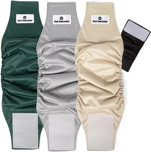 Vista 20 de Pet Parents - Bandas abdominales y extensores lavables prémium para perros machos - Pañales para perros machos - Paquete de 3 - Color: negro