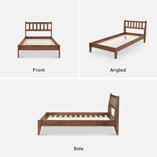 Vista 8 de mopio Ted - Marco de cama con cabecero, marco de cama de plataforma de madera maciza de acacia moderna de mediados de siglo, listones de madera, sin