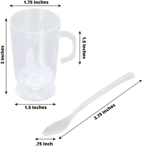 Vista 3 de Efavormart 24 Pack Tazas de café, té y espresso de plástico transparente mini de 2oz con cucharas, juego de tazas desechables para postres y Type7