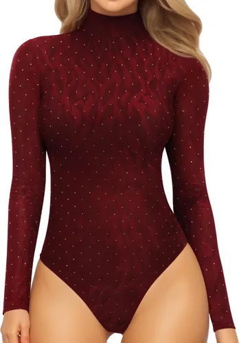 Vista 157 de MANGOPOP - Enterizo para mujer, manga larga, cuello de tortuga, cuello alto falso, estilo top