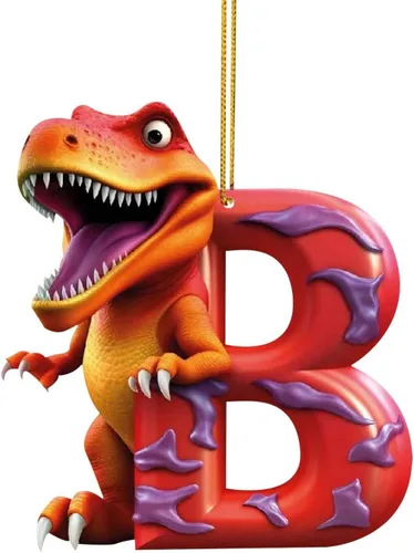 Vista 5 de Adorno de Navidad personalizado de dinosaurio de 26 letras, adornos colgantes 2023, monograma inicial de plástico, decoraciones de árbol de Navidad