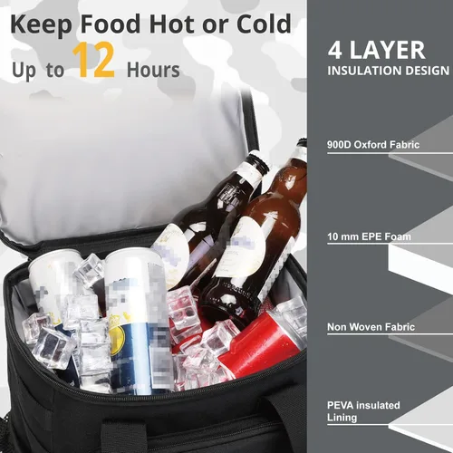Vista 4 de Mochila térmica táctica, mochila de almuerzo para hombres y adultos, para trabajo con asa, mochila térmica suave aislada, impermeable, a prueba