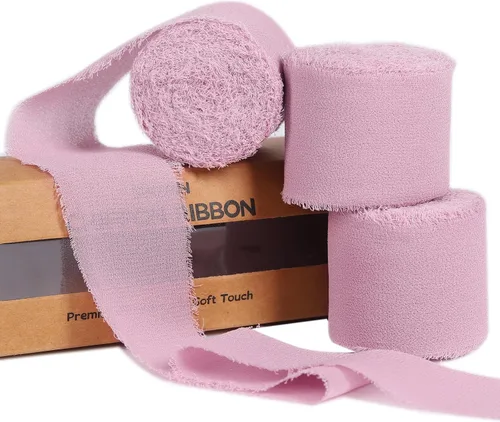 Vista 22 de 3 rollos de cinta de gasa con flecos hecha a mano, de chifón, color negro, de 1.5 pulgadas de ancho x 7 yardas de largo, cinta estilo seda