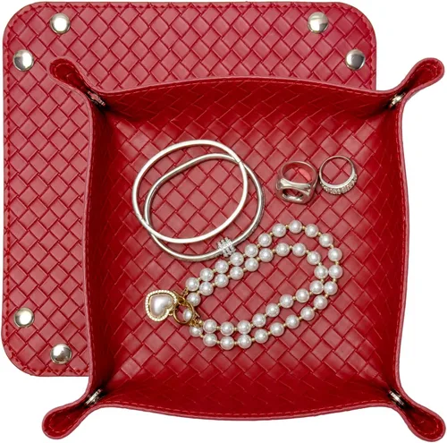 Vista 38 de UnionBasic Bandeja pequeña de valet, bandeja de joyería para anillos, relojes, aretes, organizador de entrada para monedas y llaves, soporte