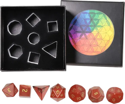Vista 4 de rockcloud Juego de 7 dados poliédricos DND de jaspe rojo