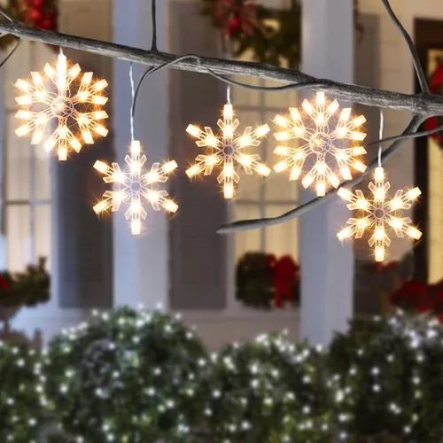 Vista 3 de Luces de Copo de Nieve de 8.5 Pies con 6 Gotas, 100 Bombillas Transparentes de Luces de Cadena de Navidad, Enchufables y Conectables Juego de Luces