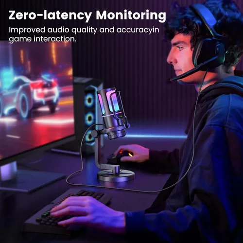 Vista 7 de Micrófono para juegos con cancelación de ruido y control de ganancia: micrófono USB para streaming, juegos, podcasts, PC, PS4, incluye filtro pop