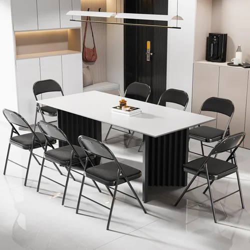 Vista 7 de Bonnlo Silla plegable, sillas plegables acolchadas de tela con cojín, respaldo y marco de acero para interiores y exteriores, comedor, oficina, Negro