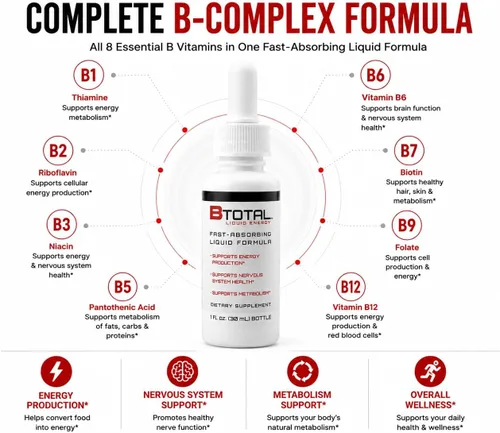 Vista 3 de Sublingual Vitamina B Complex - Gotas líquidas, B12, baya, 2 onzas líquidas Fast sublingual liquid B-complex with B12 for energy, brain & focus