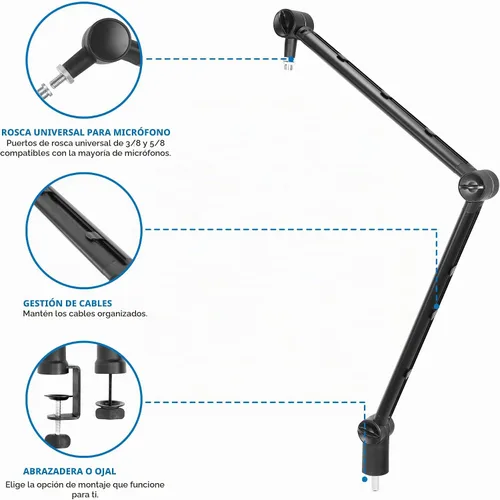 Vista 4 de MOUNT-IT! Brazo de boom ajustable para micrófono [Adaptador de tornillo de 3/8’’ a 5/8’’] Soporte de micrófono de tijera en suspensión, montaje
