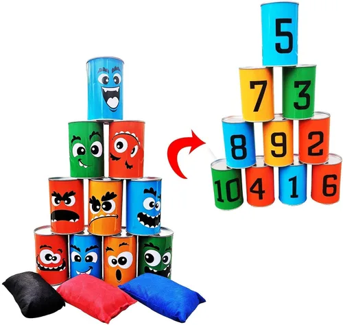 Vista 7 de Juegos de torre gigante de volteo de bloques de madera para apilar + juego de lanzamiento de bolsas de frijoles para adultos, niños, diversión