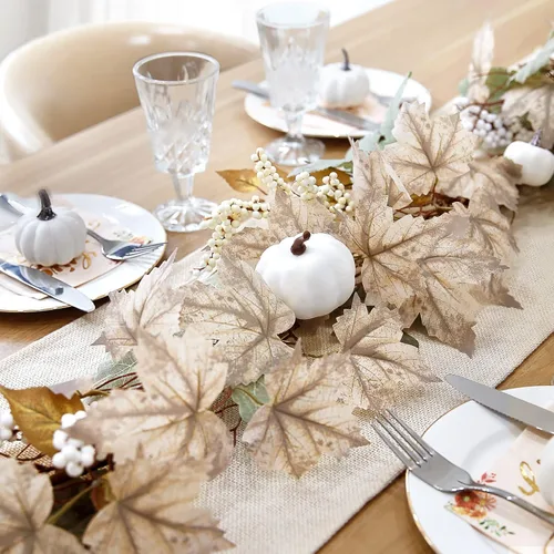 Vista 6 de Decoraciones de otoño para el hogar, guirnalda de hojas de arce de otoño de 6 pies, calabaza y bayas, manto de Acción de Gracias, chimenea