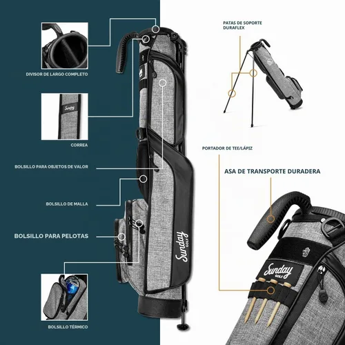 Vista 4 de The Original Sunday Golf Loma Bag - Bolsa de golf ligera con correa y soporte, fácil de transportar bolsa de pie para campo de prácticas, par 3