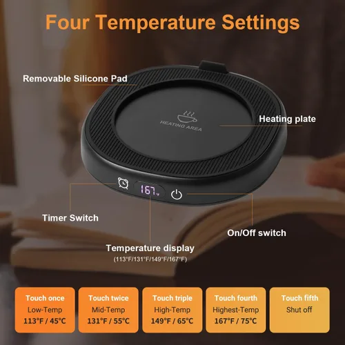 Vista 4 de Juego de Taza de Café Calentador y Eres Increíble, Calentador de Tazas Eléctrico para Escritorio, Calentador de Bebidas con 4 Ajustes