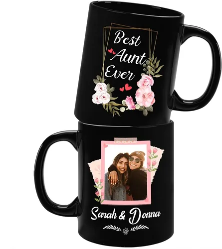 Vista 7 de Taza de cerámica personalizada con nombre para tía, regalo para tía, taza de café personalizada con título oficial para tía, regalo de sobrina
