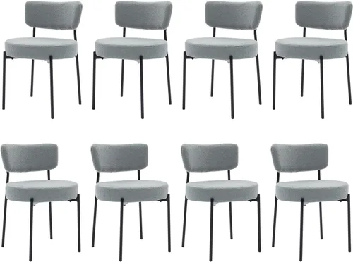 Vista 13 de Boucle - Juego de 2 sillas de comedor, modernas sillas de cocina tapizadas de mediados de siglo con respaldo curvado y patas de metal negro, sillas