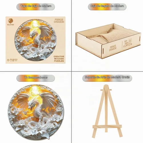 Vista 5 de KAAYEE - Rompecabezas de madera para adultos, rompecabezas de dragón feroz de 8.4 x 8.4 pulgadas, 99 piezas