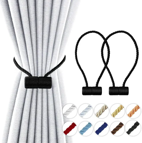 Vista 22 de Alzapaños magnéticos fuertes de 18 pulgadas, sujetadores de cortina modernos, estilo trenzado, cuerda decorativa para cortinas (2 unidades, beige)