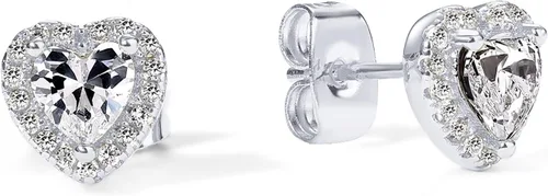 Vista 5 de PAVOI Aretes redondos de plata de ley chapados en oro de 14 quilates con halo de diamantes de imitación, circonita cúbica de primera calidad en oro