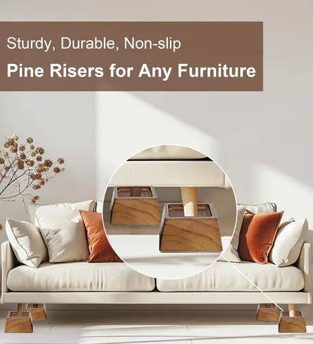Vista 3 de Lufia Elevadores de madera de 2 pulgadas, elevadores de muebles de pino de alta calidad, resistentes, elegantes y que ahorran espacio para sofá